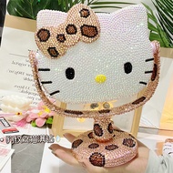 [Hot Sale] hellokitty Leopard Print Diamond Sticker Mirror Princess Rotating Desktop KT Makeup Mirro