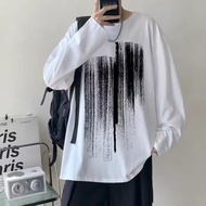 【M-8XL Graffiti Printed Round Neck Long Sleeved T-shirt for Men Fashionable Simple Loose Oversized S
