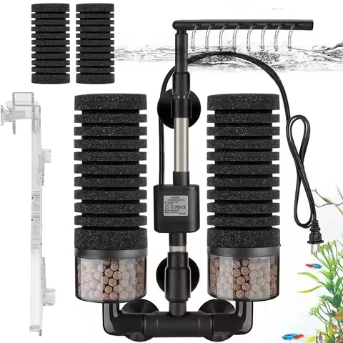 3-IN-1 Clip on Electric Power Filter Sponge Silence Submersible Fish Tank Filter Bio Media Balls Aqu
