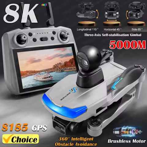 2025 New 7.2inch Screen Remte Control S185 Drone Real 2.7K HD Camera 3-Axis Gimbal 5G WiFi GPS Obsta