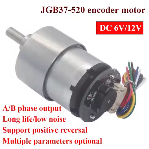 JGB37-520 Hall Encoder Miniature DC Geared Motor 6V12V Forward And Reverse 6RPM~1590RPM With Speed M