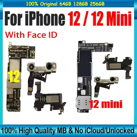 Clean ICloud for iPhone 12 Unlocked Motherboard 256GB 128GB 64GB With Face ID Full Chips Original fo