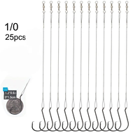 25pcs Saltwater Circle Hooks with Steel Wire Leader 10/0-1/0 Steel Circle Hook Rigs Circle Fishing H