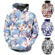 Rem Alisister  Mens Womens Hoodies Sweatshirt  Ahegao Face Anime 3D Print Pullover Jacket Cosplay