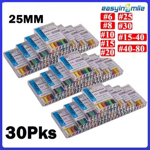 30/10Packs Dental Endo Hand K-FILE Endodontic Root Canal File K-Files 25mm 6 #8 #10 #15 #20 #25 #30 