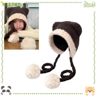 NEXTMY Beanies Bear Hat, Bear Ear Wool Ear Protection Hat, Cute Crochet Thickened Knitted Caps Women