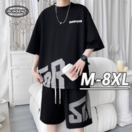 M-8XL Korean Casual Sets Men Plus Size Short Sleeve T Shirt + Shorts