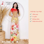 Áo dài nữ may sẵn thiết kế hoa nhí đẹp cách tân tết nền vàng K68 Thúy Kiều mềm mại co giãnáo dài giá