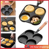 【HOSPORT】4-Hole Frying Pan Wooden Handle Non Stick Omelet Pan Multifunction Hamburger Steak Pan for 