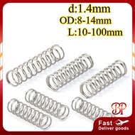 Compression Spring Stainless Steel 304 / SUS304 Pressure Spring d1.4mm * OD8-14mm * L10-100mm【BY7-MB