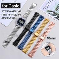 18mm Metal Watch Strap for Casio SGW400 F91W F84 F105 F108  A158 A168 AE1200 AE1300 5-bead Stainless