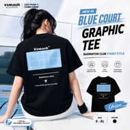 Vsmash Sportwear Unisex Badminton T-shirt–Silk Print "Blue Court" – High Quality Soft Baby Cotton Fa