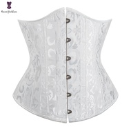 26 Steel Boned Jacquard Black White Brown Corset Underbust Floral Waist Training Bustier Korset #283