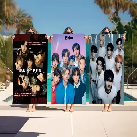 Kpop E-ENHYPEN Microfiber Beach Towel Absorbent Quick Dry Soft Yoga Swimming Resort Mountain Climbin