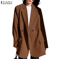 ZANZEA Women Korean Barbed Neck Long Sleeve Solid Color Loose Blazer