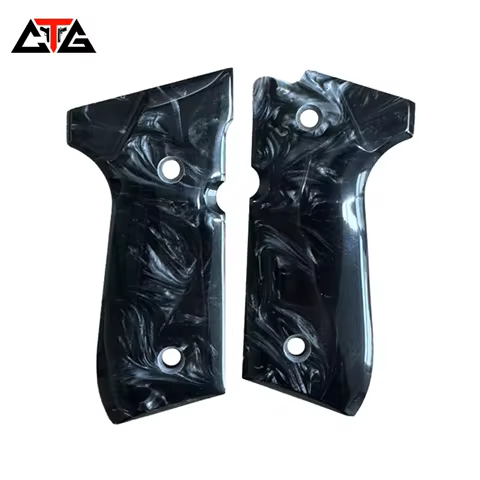 Custom Black Pearl Resin Grips for Beretta 92 Series | Fits 92FS, 92F, M9, M9A1 | Gold Logo | Durabl