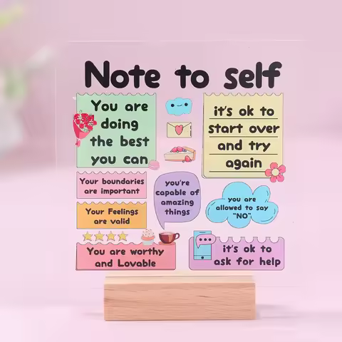 Decorative Sign with Wooden Base Inspirational Acrylic Positive Affirmation Self-love Reminder Schoo