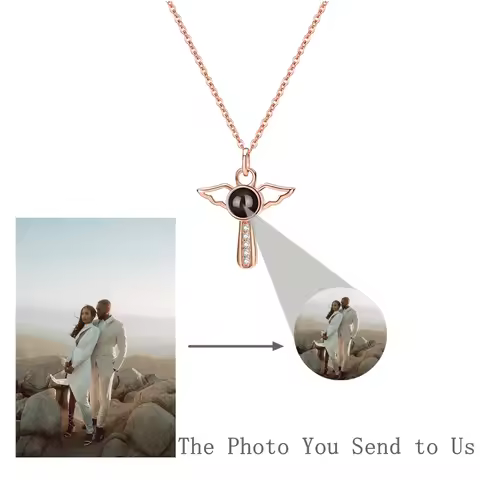 Custom Photo Cross Pendant Wing Necklace for Women Projection Photo 925 Silver Chain Birthday Gift C