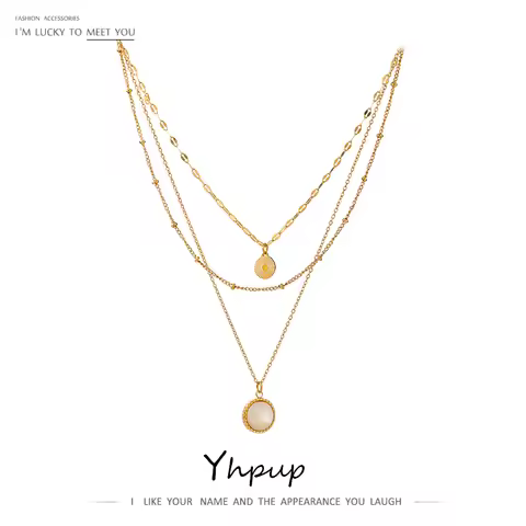 Yhpup Bohemian Round Pendant Stainless Steel Necklace Chain Exquisite Metal Texture Collar Women Nec