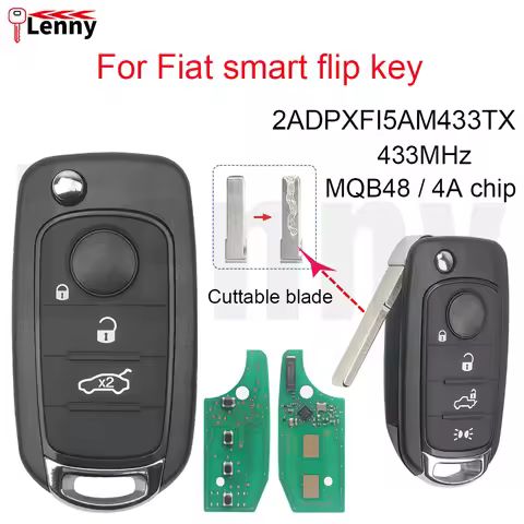 Lenny 2ADPXFI5AM433TX 433MHz MQB48/4A-chip Blade:SIP22 Cuttable Car Smart Flip Key for Fiat 500X Ege