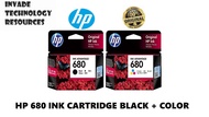 Original Ink Cartridge Hp 680 Black (F6V27AA) Hp 680 Tri-Color (F6V26AA) Hp Deskjet 2135 / 2676 / 3635 / 3835