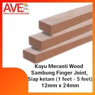 Kayu Meranti Wood Sambung Finger Joint, Siap Ketam 1feet - 5feet x 1" x 1/2"