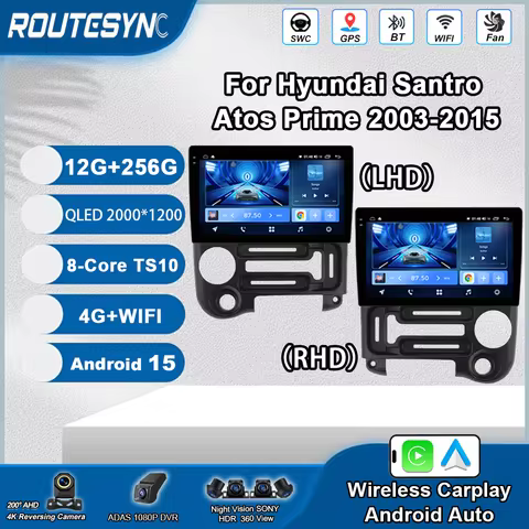 9" Android 15 Car Radio For Hyundai Santro Atos Prime 2003-2015 GPS Navigation Carplay Multimedia Vi