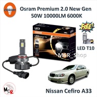 Osram หลอดไฟหน้ารถยนต์ Premium 2.0 New Gen LED+500% 10000lm 50W 6000K Nissan Cefiro A33 แถมฟรี LED T