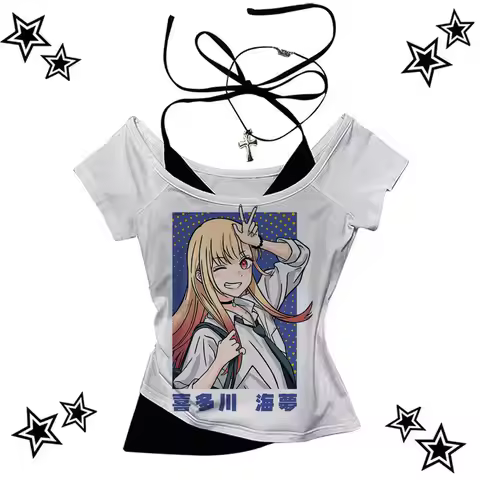 Marin Kitagawa top tees women Grunge Digital University Gothic anime korean clothes tshirt Grunge 20