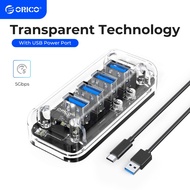 ORICO USB 3.0 Transparent HUB External 7 Port USB Splitter with Dual Micro USB Power Port for Comput