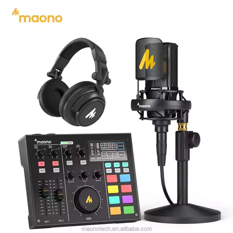 MAONO Podcast Equipment Bundle Podcast Mixer Condenser Microphone Game Headphone Monitor Speaker Pod