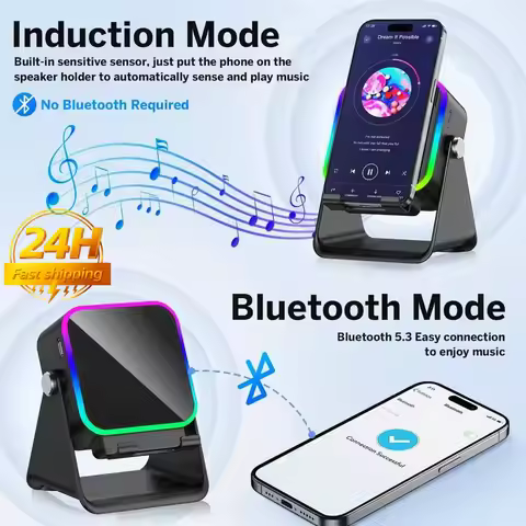 2 in 1 Adjustable Phone Stand Bluetooth Speaker RGB Light Desktop Holder for Office Movie Watching i