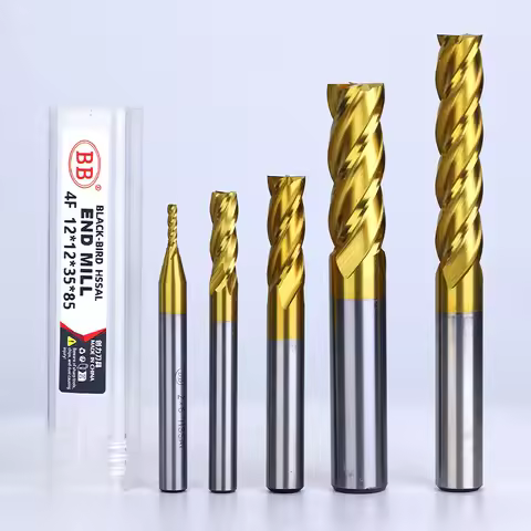 BB TiN Coating End Mills HSS ISO Imperial Inch Diameter Metal Cutter Router Bit High Speed Steel 1-2