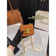 CELINE Claude Claude Chain Design Gold Face Calfskin Shoulder Bag Mini Women's Brown