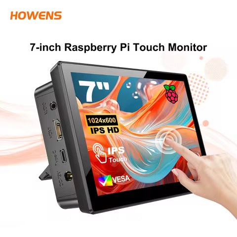 7 Inch Touch Screen for Raspberry Pi 5/4B/3B/2B Banana Pi M5/M4/M2 Orange Pi 3B Fan Speakers 90° Bra