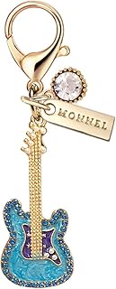 MC466 Little Crystal Music Guitar Lobster Clasp Charm for Women with Velvet Bag (Blue,1 Piece), appr