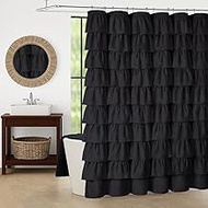 Extra Long Shower Curtains 84 Inch Black Ruffle Shower Curtains for Bathroom, Farmhouse Fabric Cute 