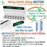 SẠC PIN C9024L AA & AAA BESTON 8 KHE SẠC CÓ LCD HIỂN THỊ