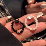 Couple Ring One Size Sweet Cat Ring Black White Cat Head Index Finger Ring Niche Beaded Ring 25.10.2