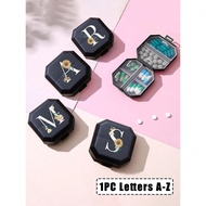 Portable Compartment Pill Box Printed With Daisy Initial A-Z, 6 Grids Capsule Storage Box, Travel Pi