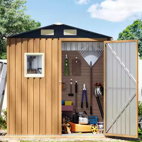 6X4FT Garden Storage Shed with Lockable Door,Steel Tool Shed with 1 Clear Window, Anti-Corrosion Met