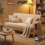𝐁𝐌𝐙𝐀𝐑【Solid Wood+Fabric】Fabric Sofa 1/2/3 Seater Sofa Set White/Grey Solid Wood Sofa Bed Sofa Chair