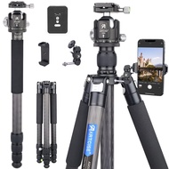 Carbon Fiber Tripod with Low Profile Ball Head 10 Layers Carbon Tube Heavy Duty Camera Tripod 72.6in