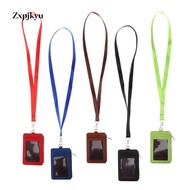 [ Holder with Zip PU Leather Card Holder Wallet with Neck Lanyard Blue