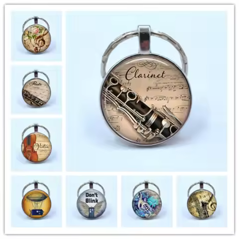 Musical Instrument Clarinet Guitar Flute Violin Music Key Chain Pendant Music Note Keychain Key Ring