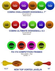 COBRA CHALLENGER DODGEBALL 7” ULTIMATE DODGEBALL 6.3 FD-175 COMPETITION FRISBEE NEW TOP VORTEX JAVEL