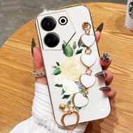 YBD Phone Case For Tecno Camon 20 Pro 4G 5G Ck6 Ck6n Ck7n Ck8n Electroplating White Roses Gorgeous F