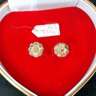 INT67GW25GW GIWANG ANTING EMAS PERMATA INTAN BERLIAN MODEL BUNGA ASLI
