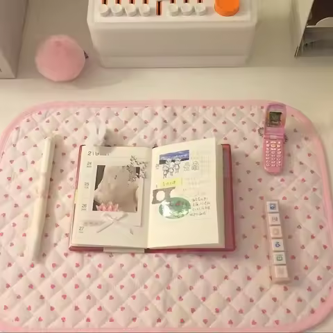 Cute New Pink Love Quilted Japanese Style Ancient Table Mat Tablecloth Ins Style Student Desk Materi