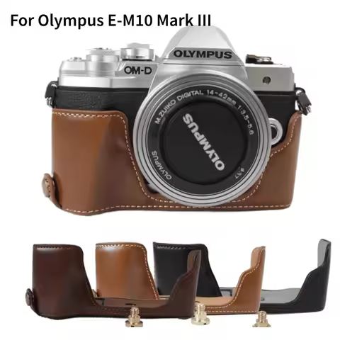 EM103 PU Leather Camera Half Case Cover For Olympus OM-D E-M10 Mark III E-M10 III Bottom Base Bag Ha